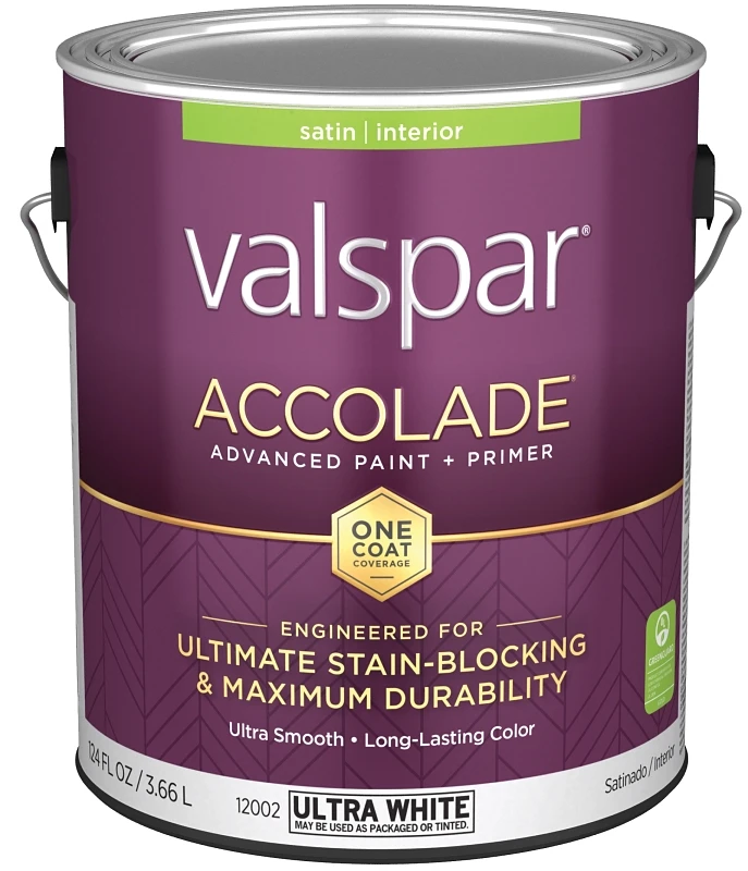 Accolade Super Premium 100% Acrylic Satin Interior Wall Paint, Ultra White Base, 1 Gallon