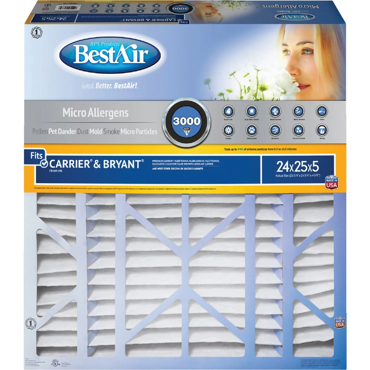 24 In. X 25 In. X 5 In. Merv 13 Pleated Furnace Filter For Carrier/bryant