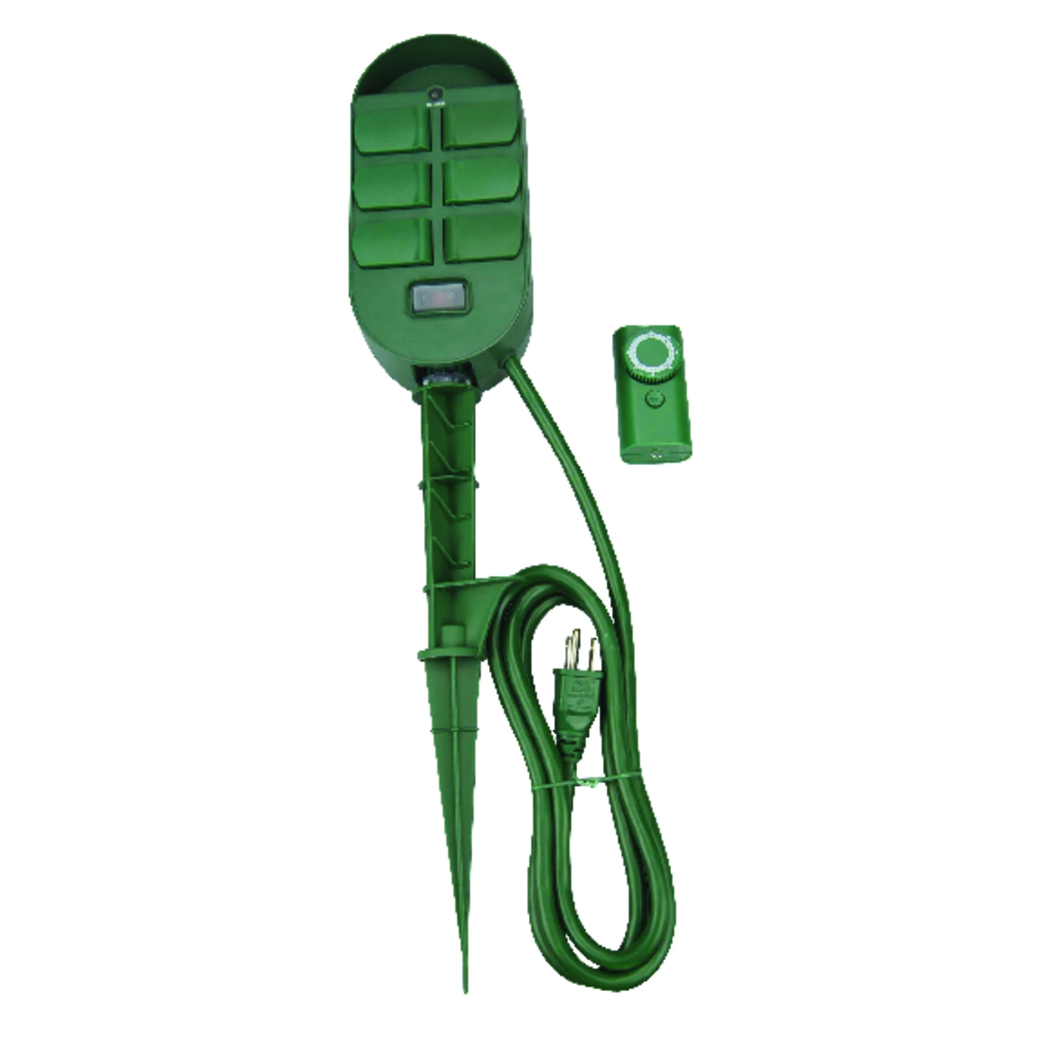 6-outlet Photocell Power Stake Timer With Remote Control, 125 V, Green
