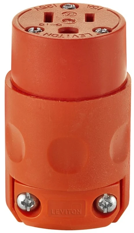 15a 125v 3-wire 2-pole Residential Grade Cord Connector - Orange