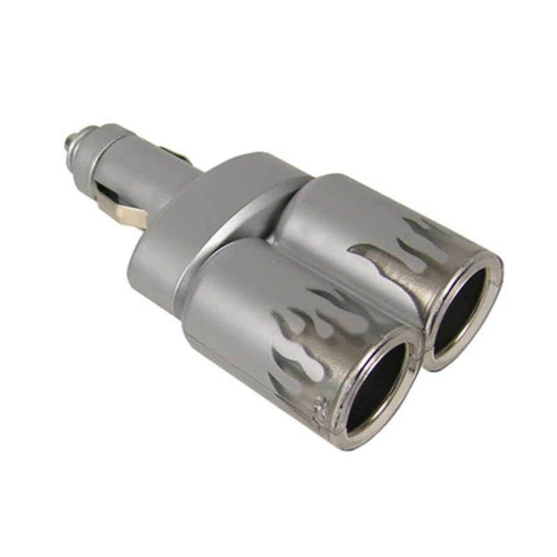 Twin Car Adapter, 2 12-Volt Ports, Blue Flame Light Indicator