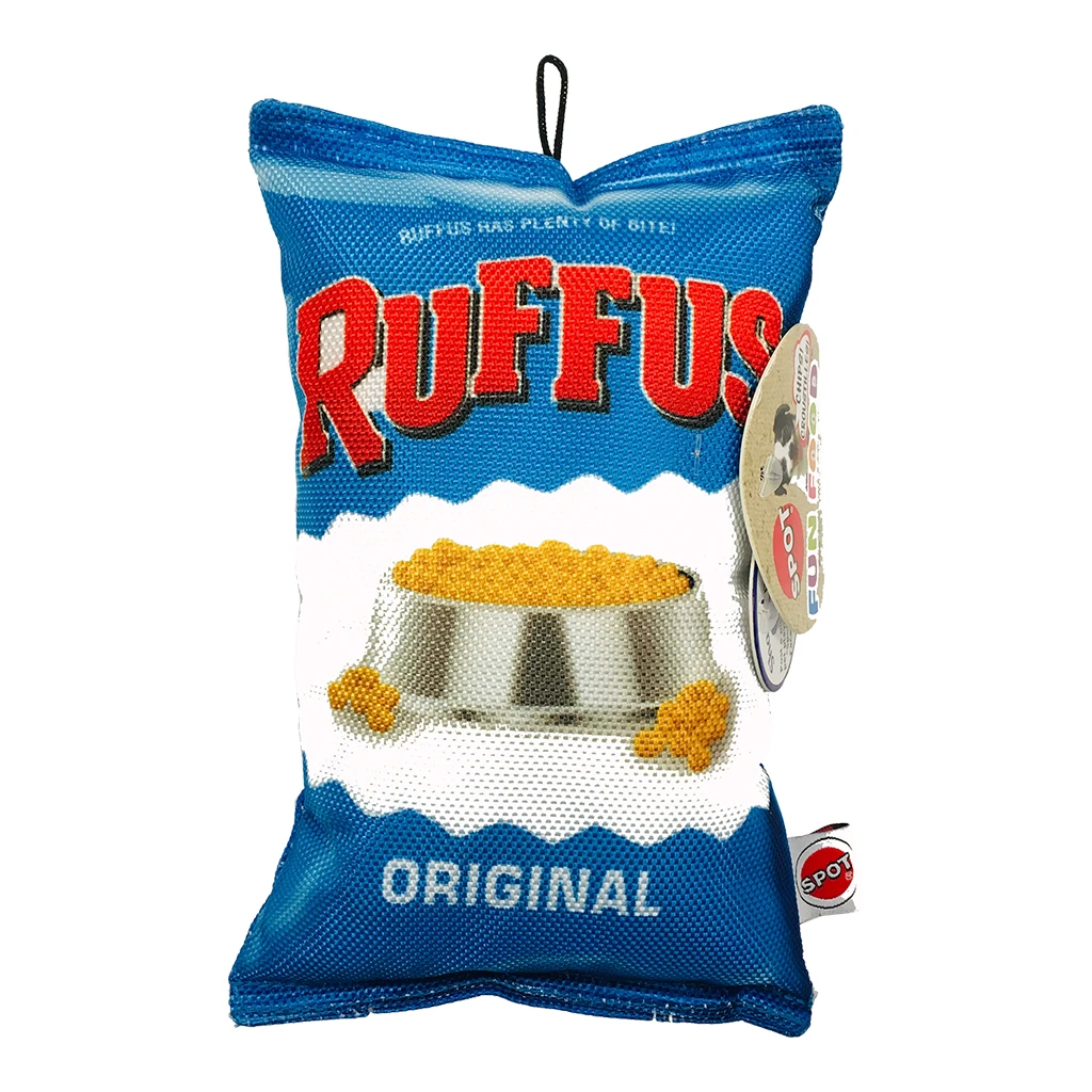 Fun Food Ruffus Chips Squeaker Dog Toy, 8 Inch Durable Plush