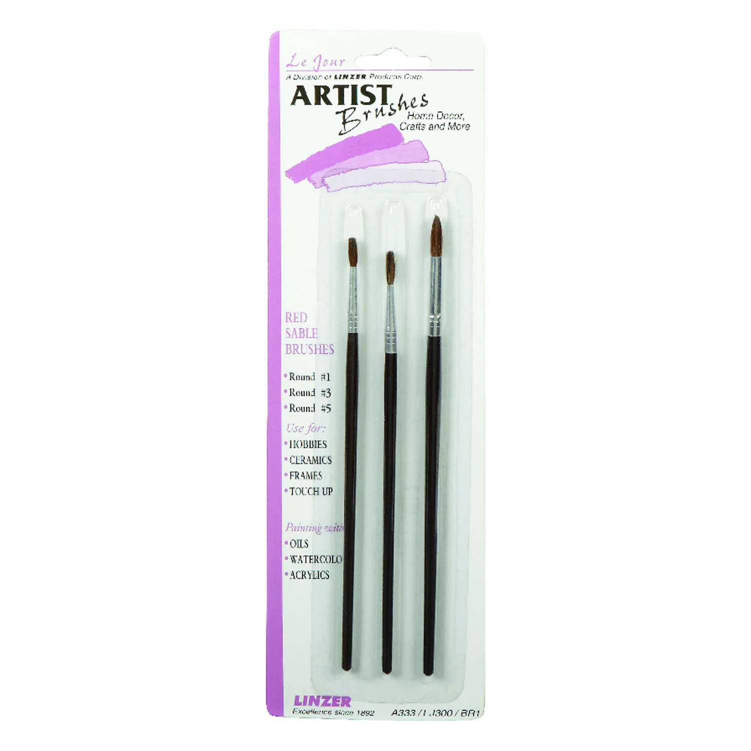 No. 1/3/5 Round Red Sable Artist Paint Brush Set - 3 Brushes