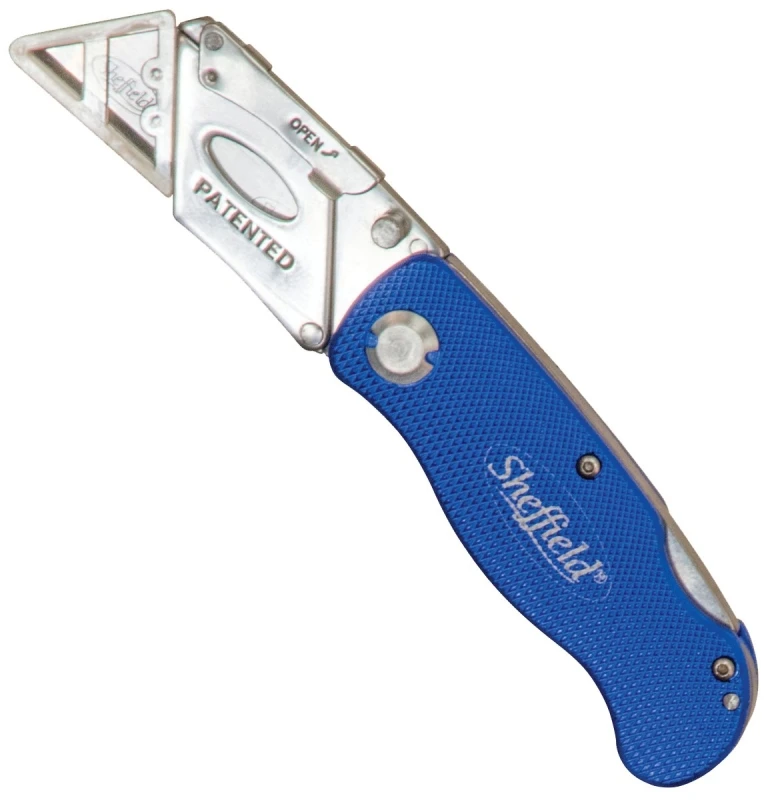 Lockback Fixed Folding Utility Knife, 6 In., Aluminum Handle, Blue