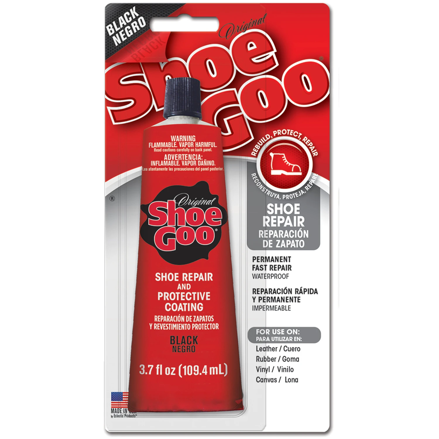 Black Shoe Repair And Protective Coating 3.7 Oz - Strong Adhesive For All Footwear