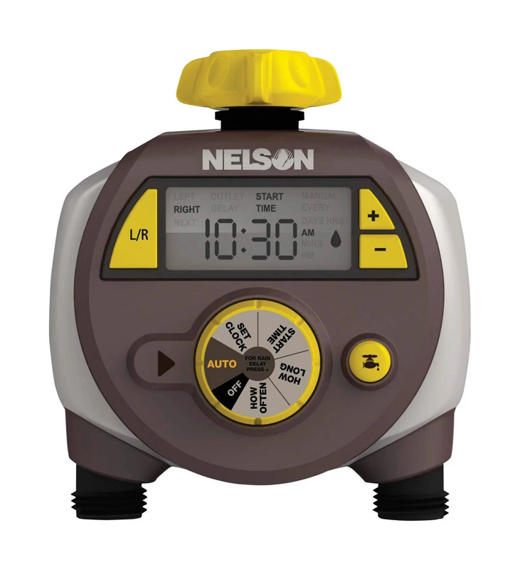 Electronic Dual Outlet Watering Timer - 2-zone Programmable With Rain Delay