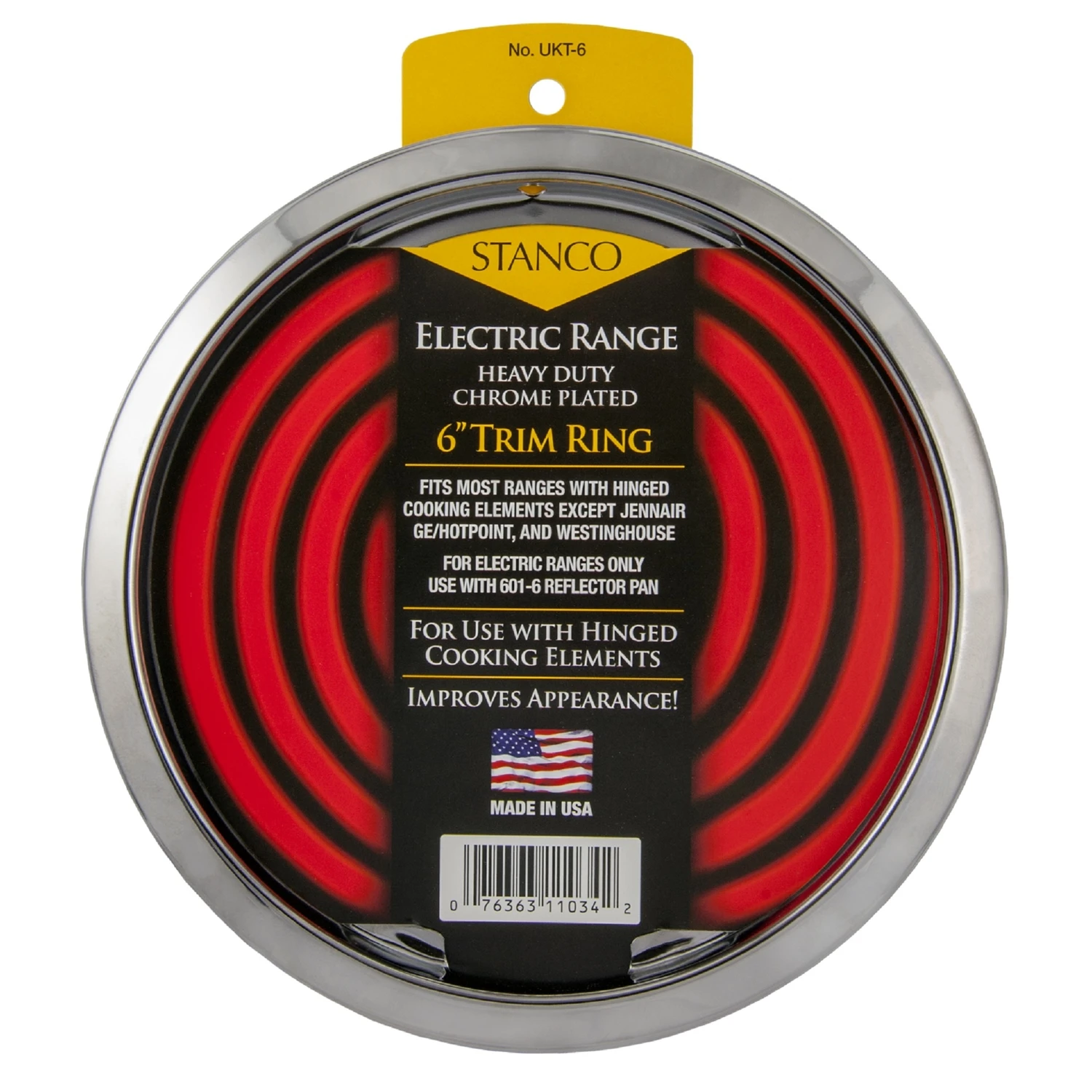 Steel Trim Ring 6 In. Wide Chrome-plated For Electric Ranges Model Ukt-6
