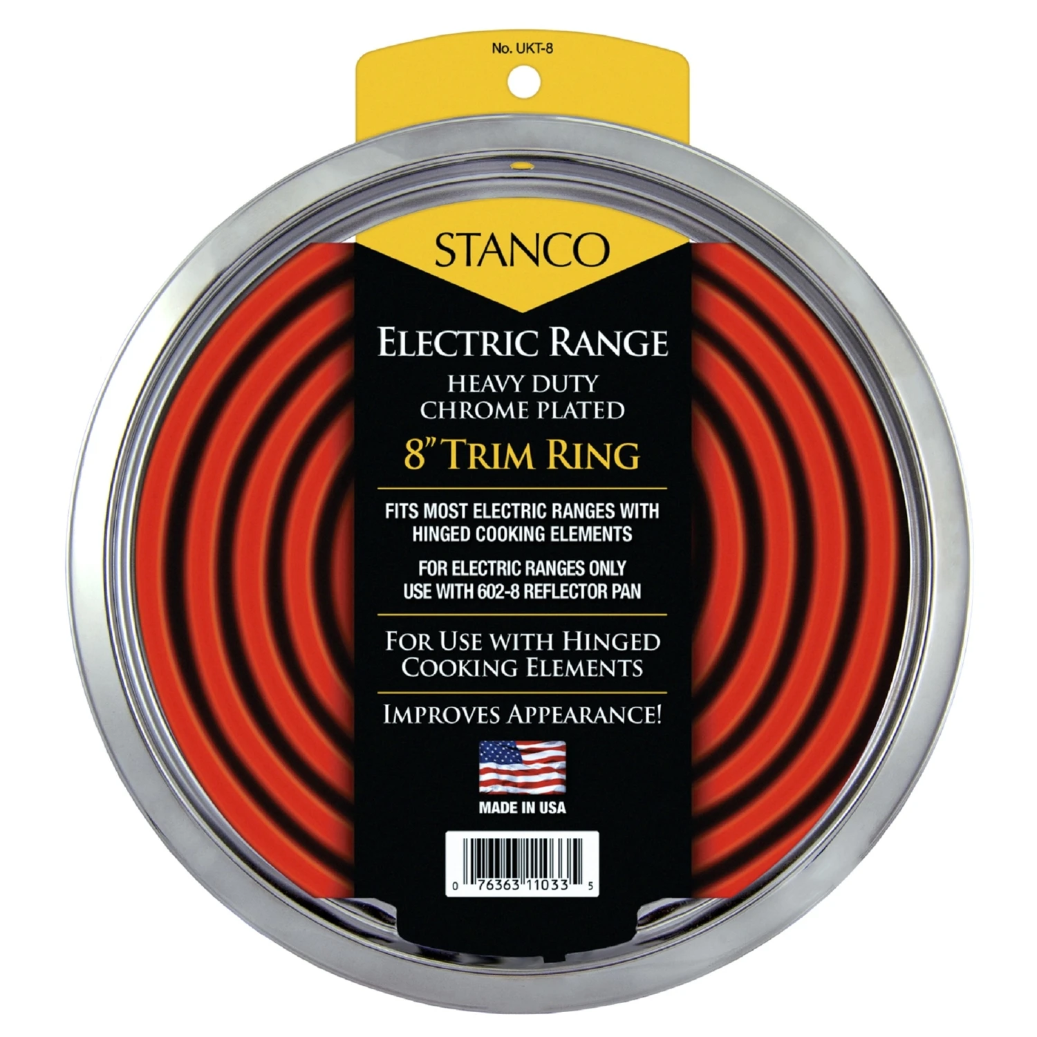 Steel Trim Ring 8 In. Chrome-plated For Electric Ranges