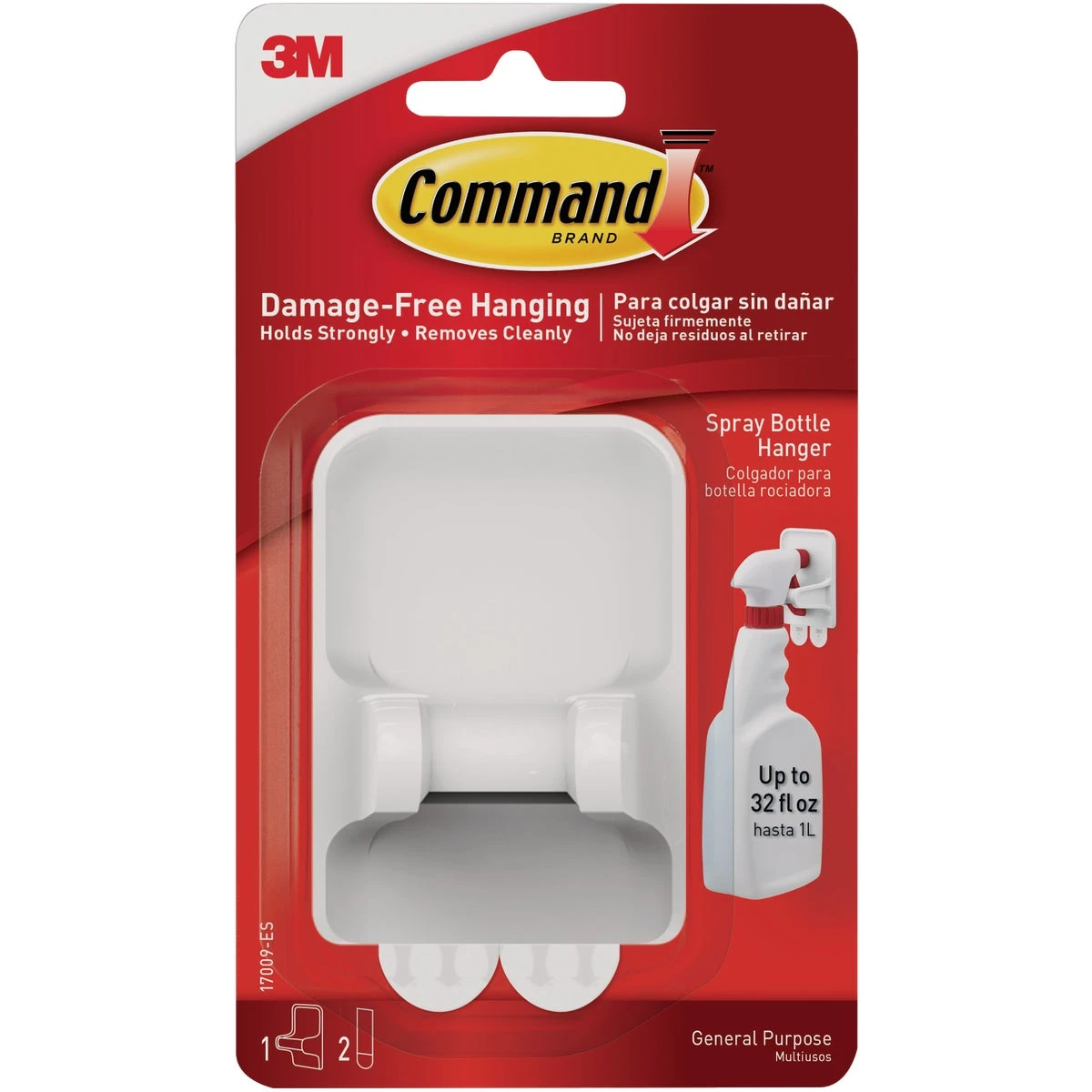 Spray Bottle Hanger, White, 1 Holder, 2 Large Adhesive Strips