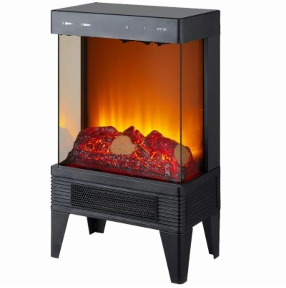 Electric Fireplace Heater with Thermostat, Heat or Flame Only Modes, Glass Panels