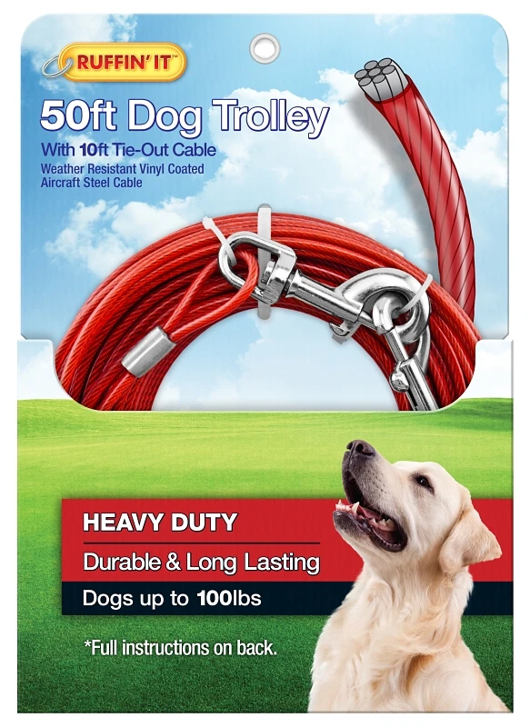 50 Ft. Red Steel Dog Cable Trolley With 10 Ft Tie-out