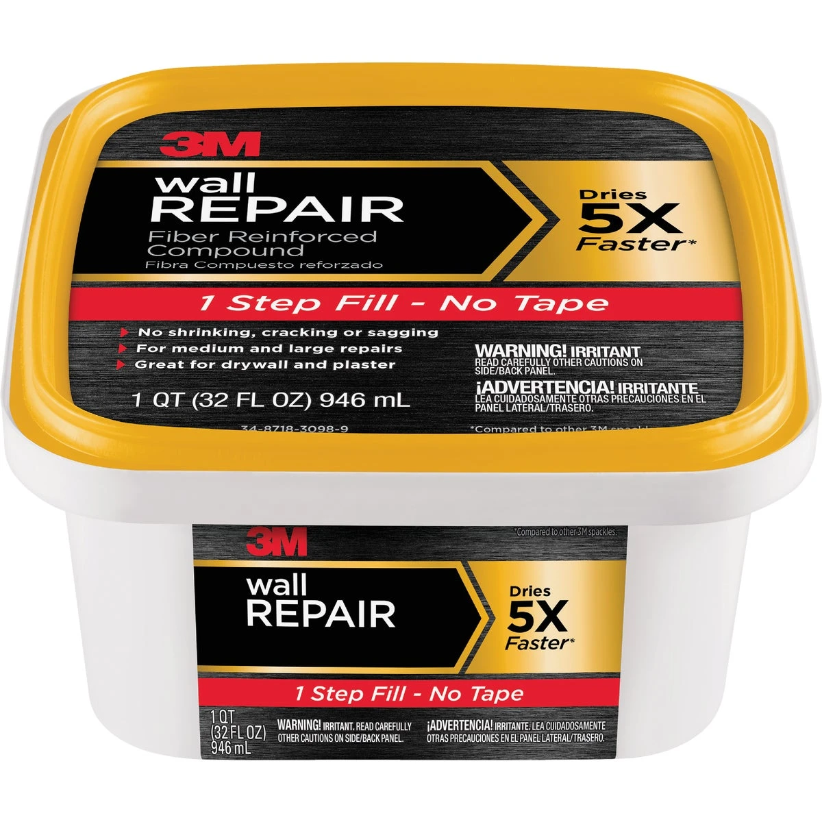 High Strength Large Hole Repair Compound, 32 Oz. - Fiber Reinforced, Fast Drying