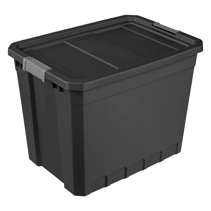 27 Gallon Black Stacker Storage Tote With Rugged Construction