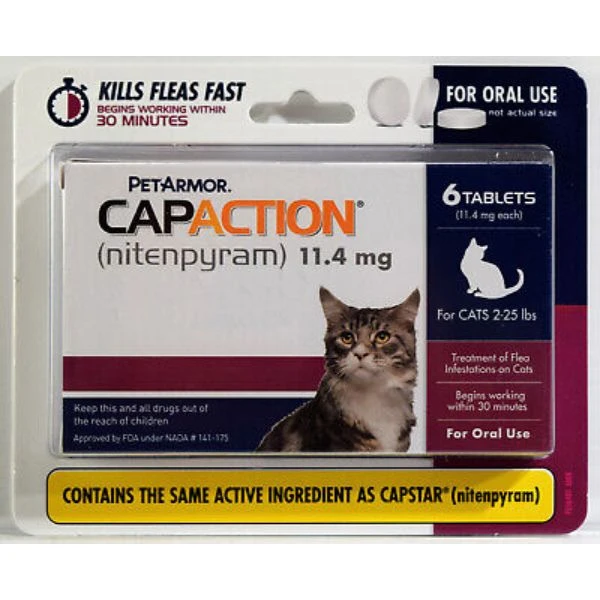 CapAction Fast-Acting Oral Flea Treatment for Cats 2-25 lbs, 6 Does, 11.4 mg