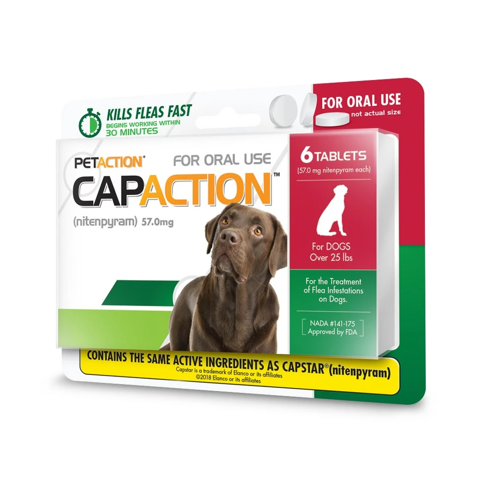 CapAction Fast-Acting Oral Flea Treatment for Medium/Large Dogs, 6 Doses, 57 mg
