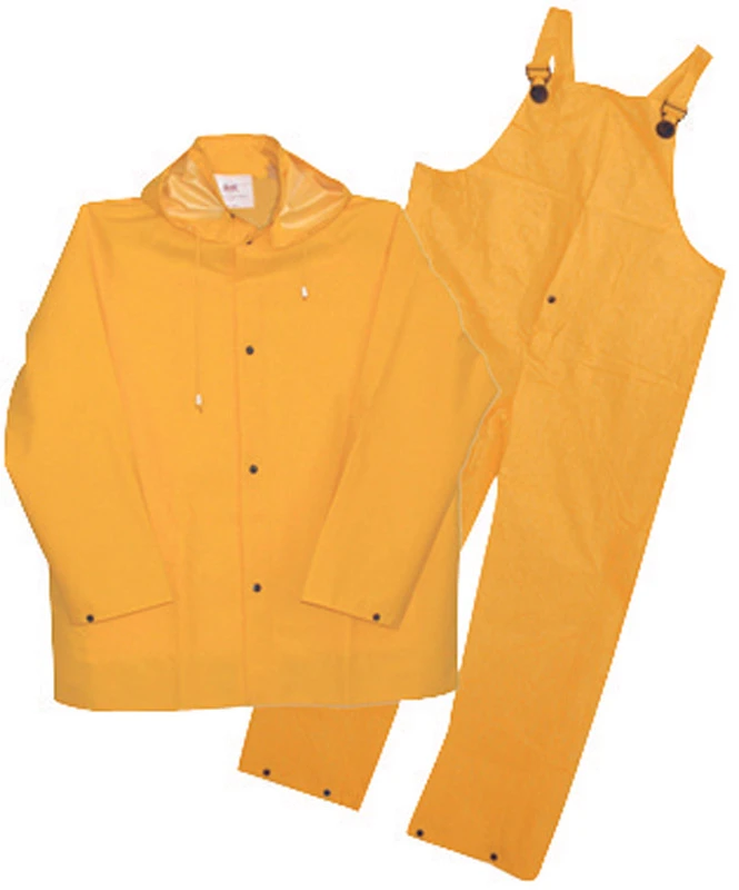 3-Piece Yellow PVC Rain Suit with Jacket, Pants, and Detachable Hood, Size Extra Extra Large