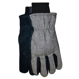 Women's Herringbone Plaid Gloves, Thinsulate Lined, Leather Palm, Wool Back, L