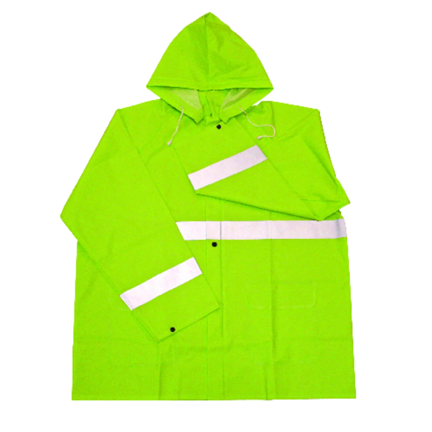 Fluorescent Green Rain Jacket, PVC Material, Fully Lined, Size Large