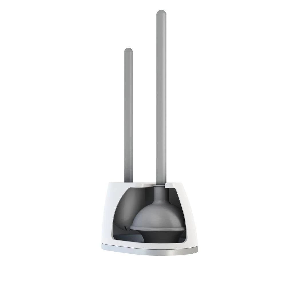 Toilet Brush Plunger and Caddy Combo Set with Durable Handle and Compact Storage