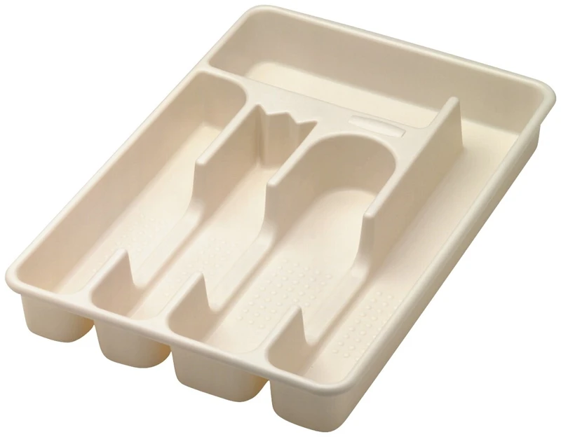 Bisque Plastic Cutlery Tray For 4 Place Settings, 13.25" X 9" X 1.75"