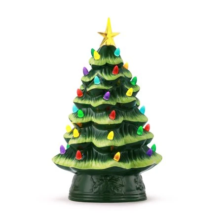Ceramic Nostalgic Christmas Tree Tabletop Decoration, 12 Inch Height