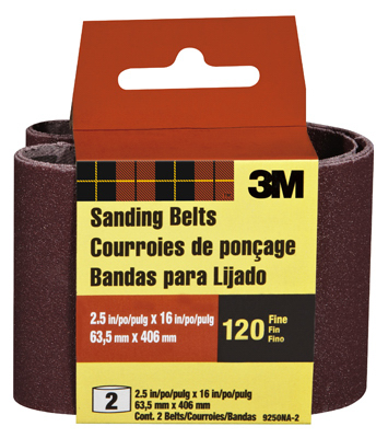 3M 16 in. 31 L X 2-1/2 in. 31 W Aluminum Oxide Sanding Belt 120 Grit Fine 2 PK