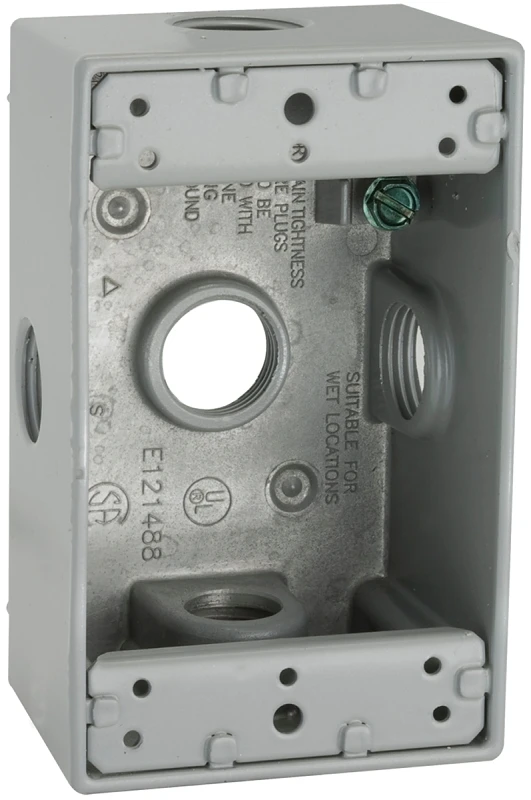 1 Gang Weatherproof Outdoor Electrical Box Gray Aluminum 4.5 by 2.75 by 2 Inches Deep