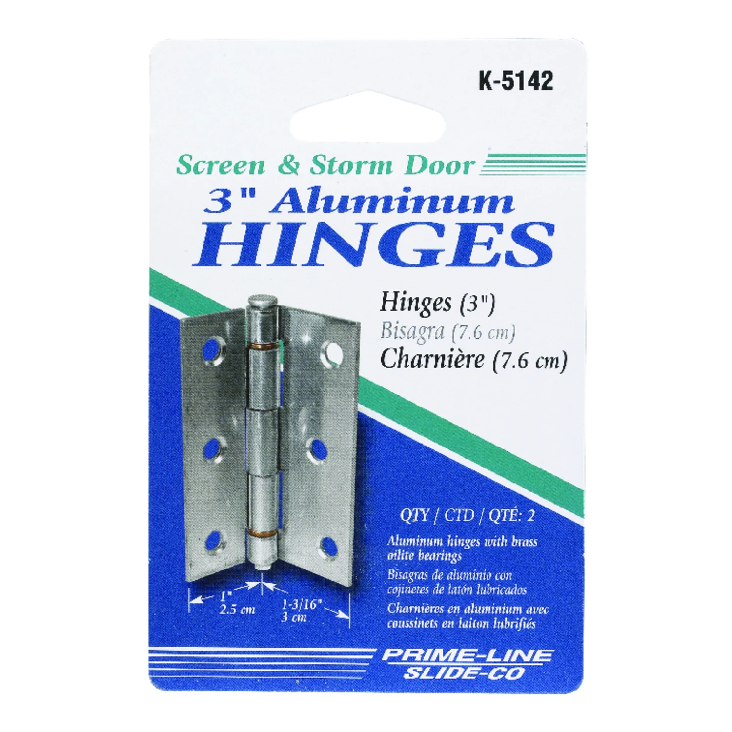 Screen & Storm Door Hinge, Stamped Aluminum, 2-Pk.