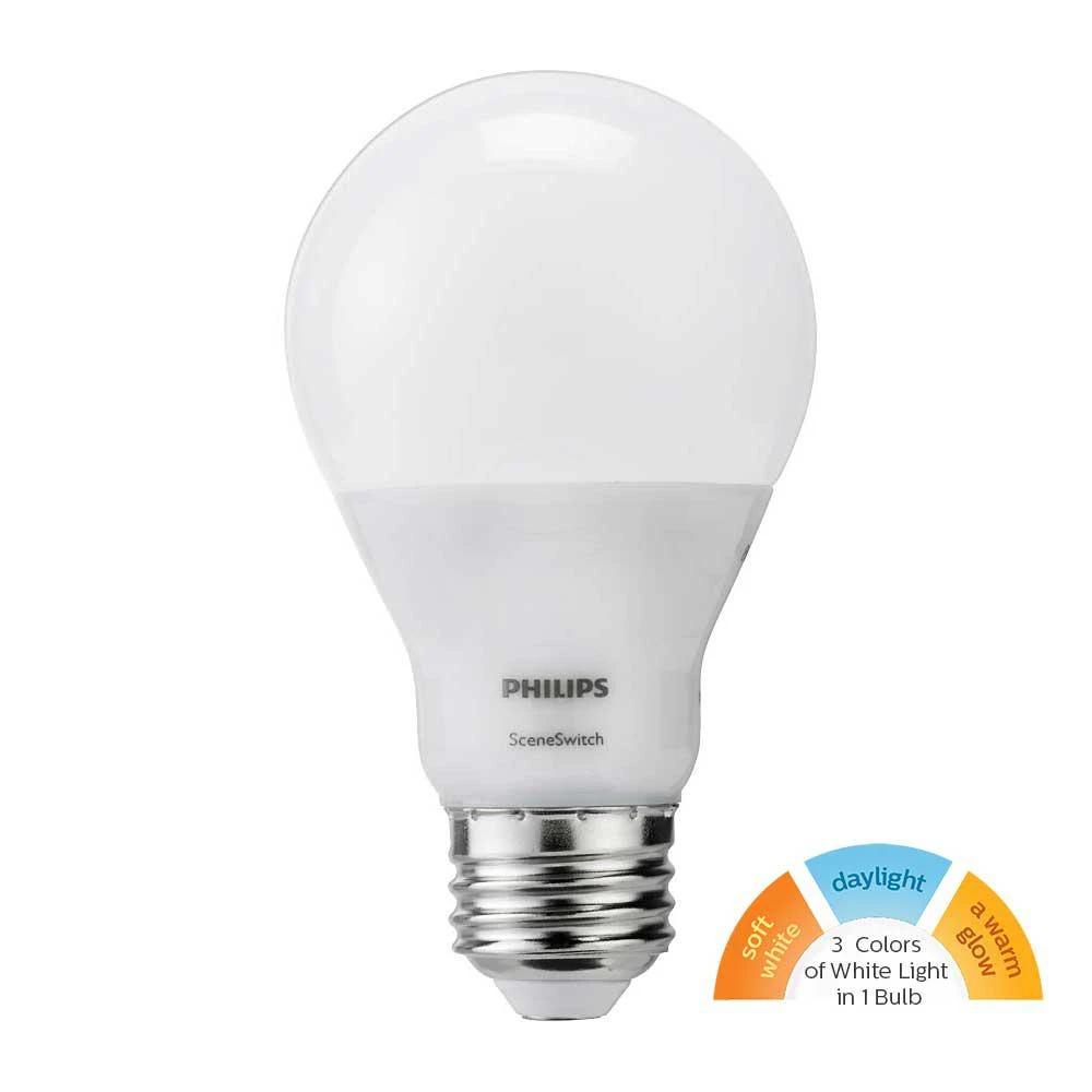 Philips SceneSwitch 60W Equivalent Daylight/Soft White/Warm Glow A19 Medium LED Light Bulb