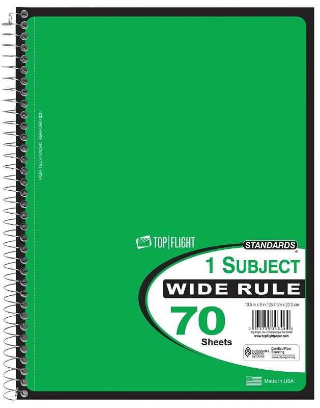 Top Flight Standards 1 Subject Notebook, Wide Rule, 70 Sheets, 1 notebook - TOP FLIGHT, INC.