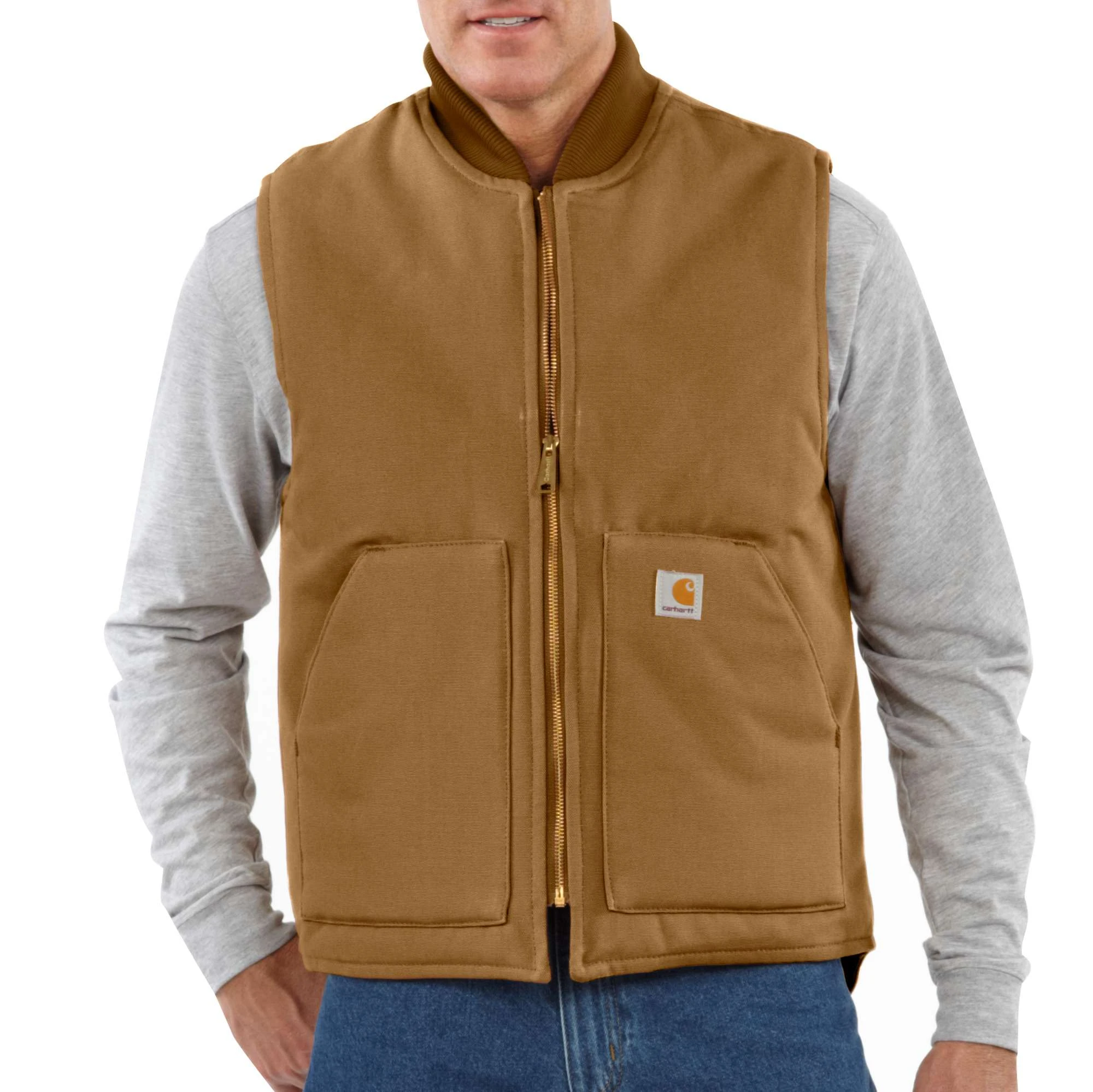 Men's 5xl Relaxed Fit Firm Duck Insulated Rib Collar Vest - Carhartt Brown