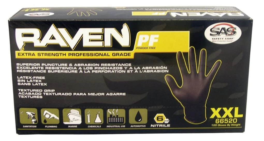 66520 Raven Powder-free Disposable Nitrile Gloves, Xx-large, 6 Mil