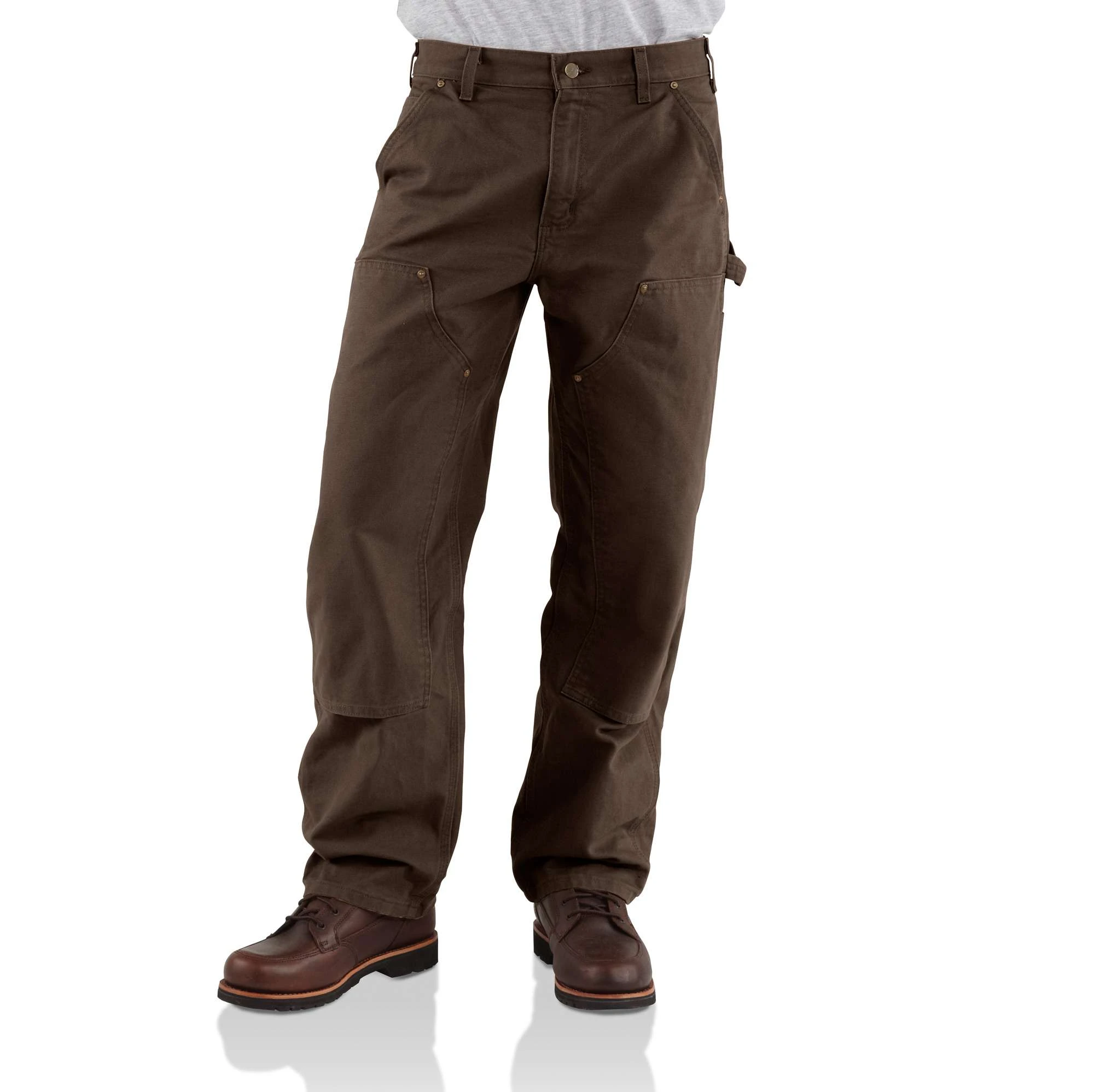 Men's Loose Fit Washed Duck Double-front Utility Work Pant, Dark Brown, W38