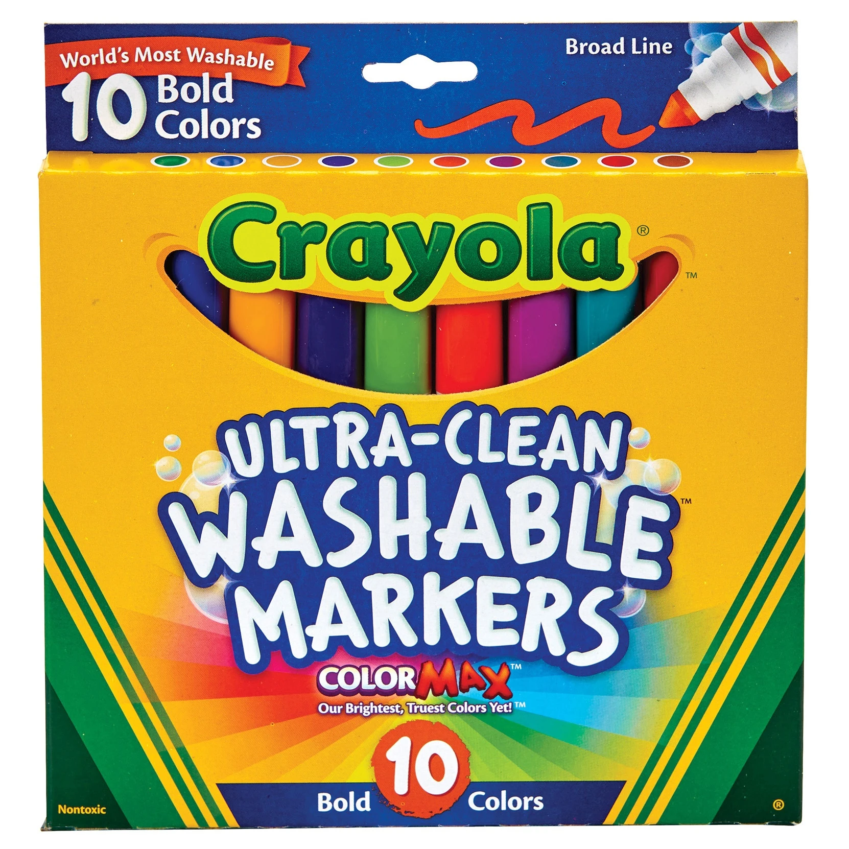 Crayola 58-7853 Ultra-Clean Color Max Broad Line Washable Markers - Bold Colors 10 per Pack