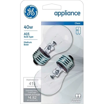 21188 40 Watt A15 Appliance Bulb, Medium Base, Pack Of 2