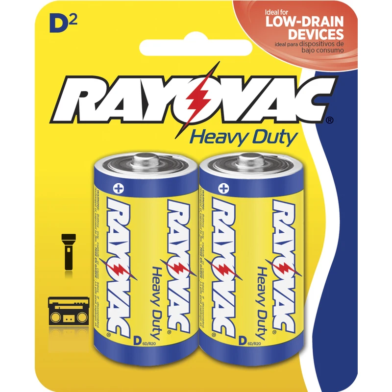 D Zinc Carbon Batteries, 2-Pack