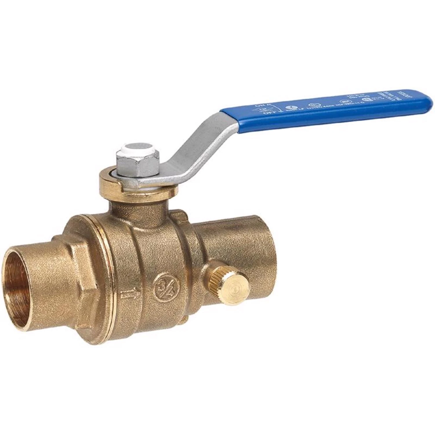 1/2 In. Brass Sweat Ball Valve With Drain Full Port, Model 119-4-12