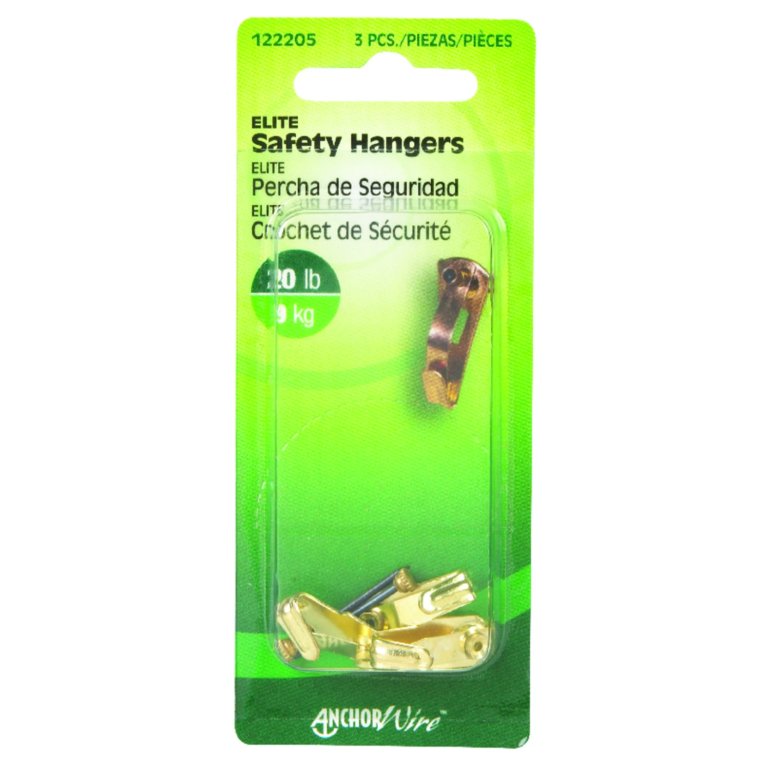 Hillman Elite Brass-Plated All Purpose Hanger Safety 3 pk Smooth Shank Large 20 lb.
