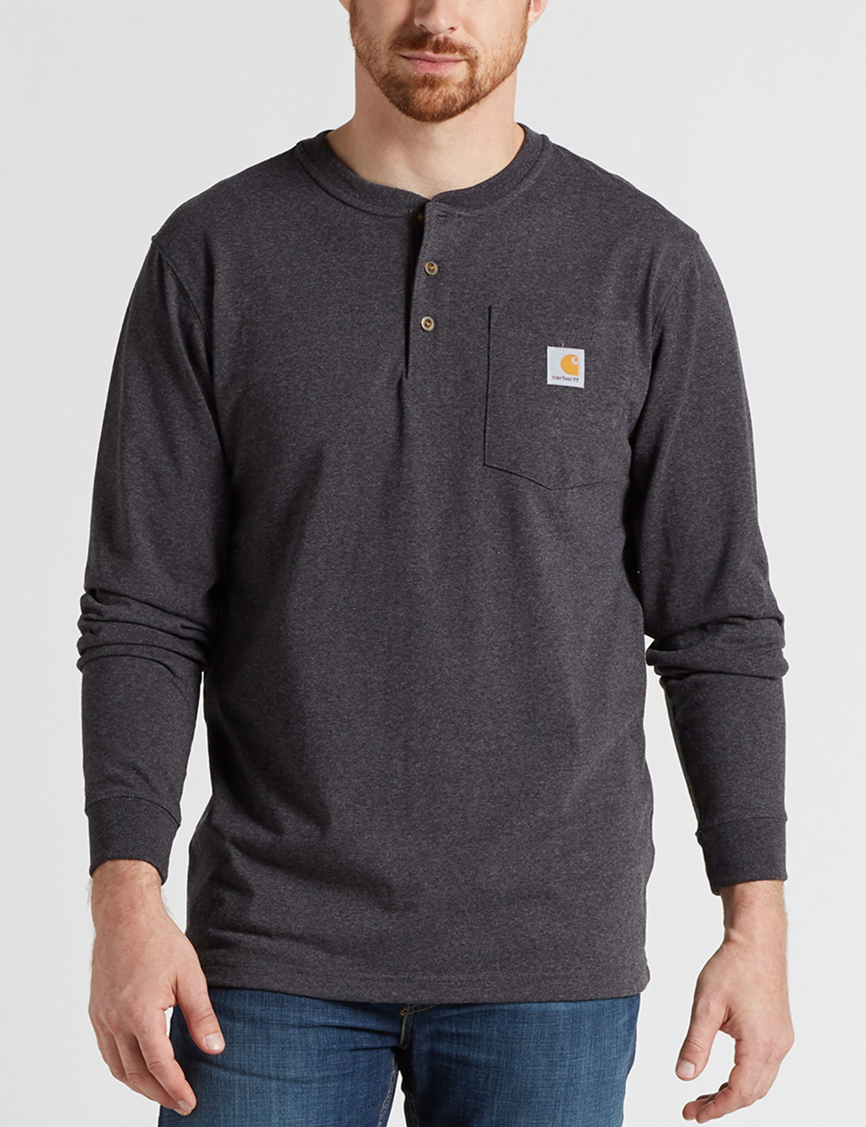 Men's Loose Fit Heavyweight Long-sleeve Pocket Henley T-shirt - Xl - Carbon Heather