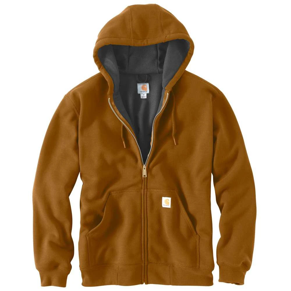 Men's Regular Xx Large Brown Thermal-lined Hooded Zip-front Sweatshirt