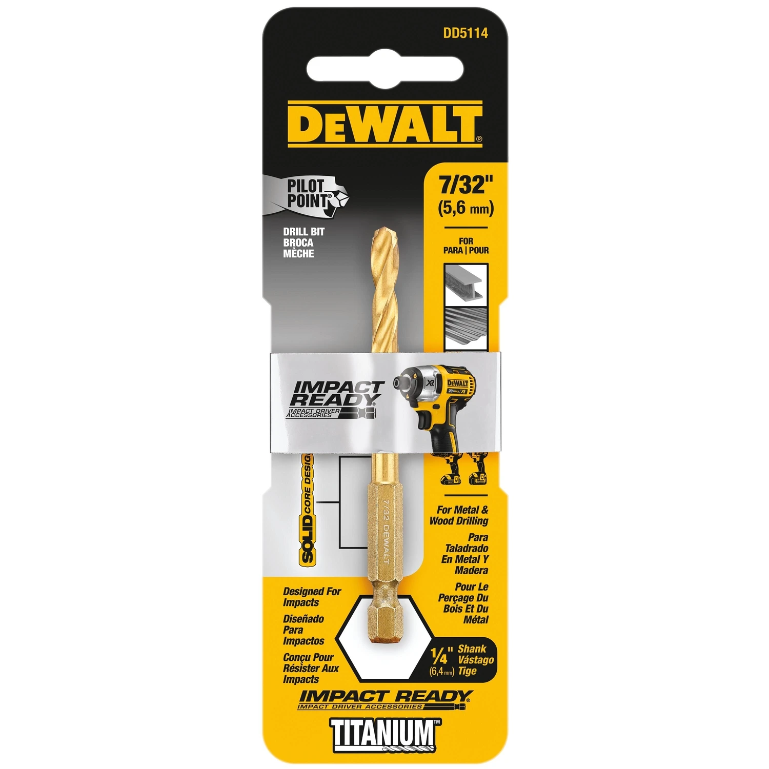Titanium Coated Impact Drill Bit, 7/32 Inch Diameter, High Durability