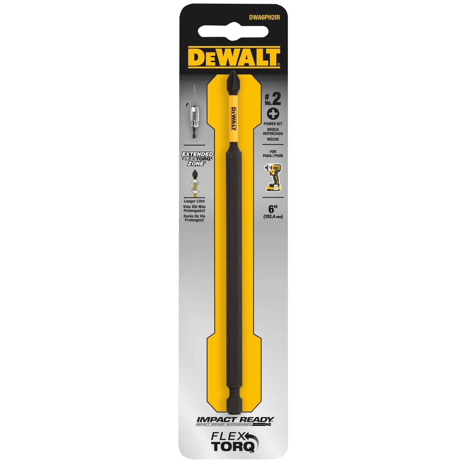 Impact-Ready #2 Phillips Bit, 6 In.