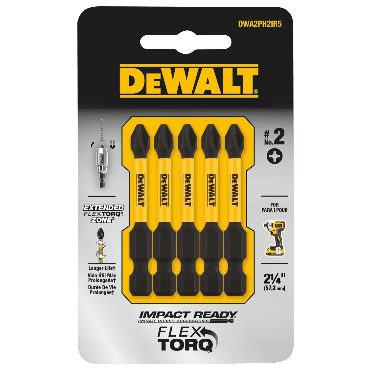 DEWALT FlexTorq 5-Piece 1/4-in x 2-1/4-in Phillips Impact Driver Bit DEWALT FlexTorq 5-Piece 1/4-in x 2-1/4-in Phillips Impact Driver Bit
