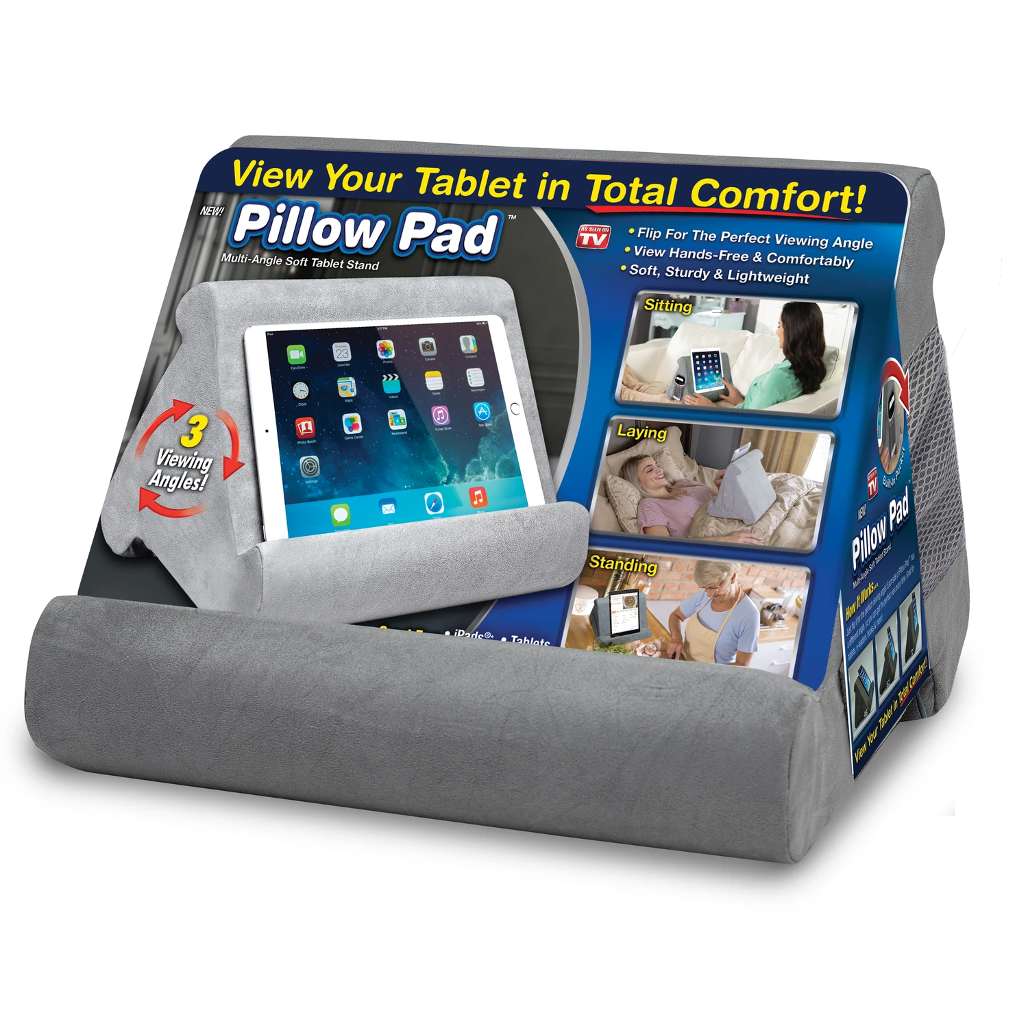 Pillow Pad As Seen On Tv Multi-angle Tablet Holder Cushioned Foam 1 Pk, Gray