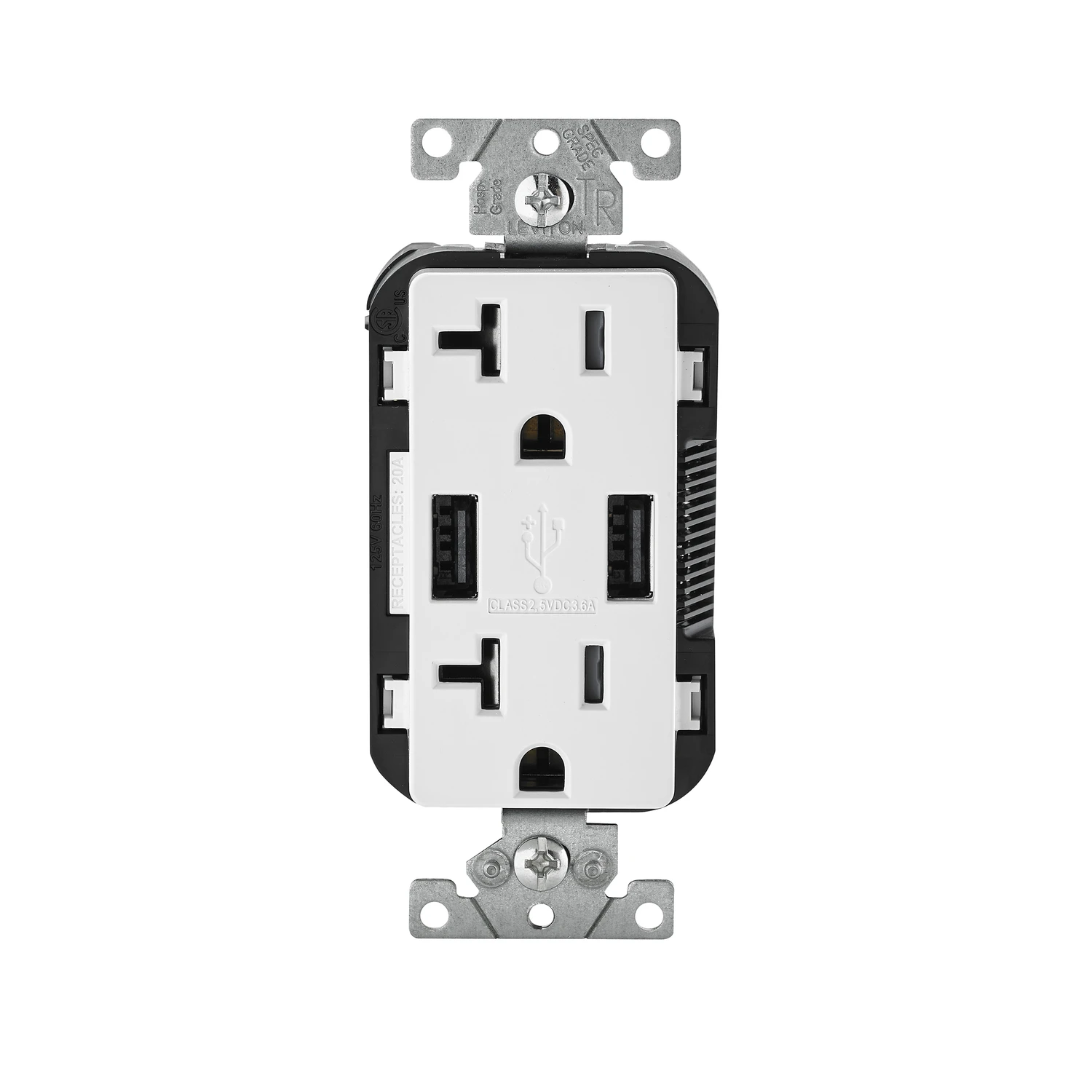 Leviton Decora 20 Amp 125-Volt Combination Duplex Outlet and USB Outlet, White Leviton Decora 20 Amp 125-Volt Combination Duplex Outlet and USB Outlet, White
