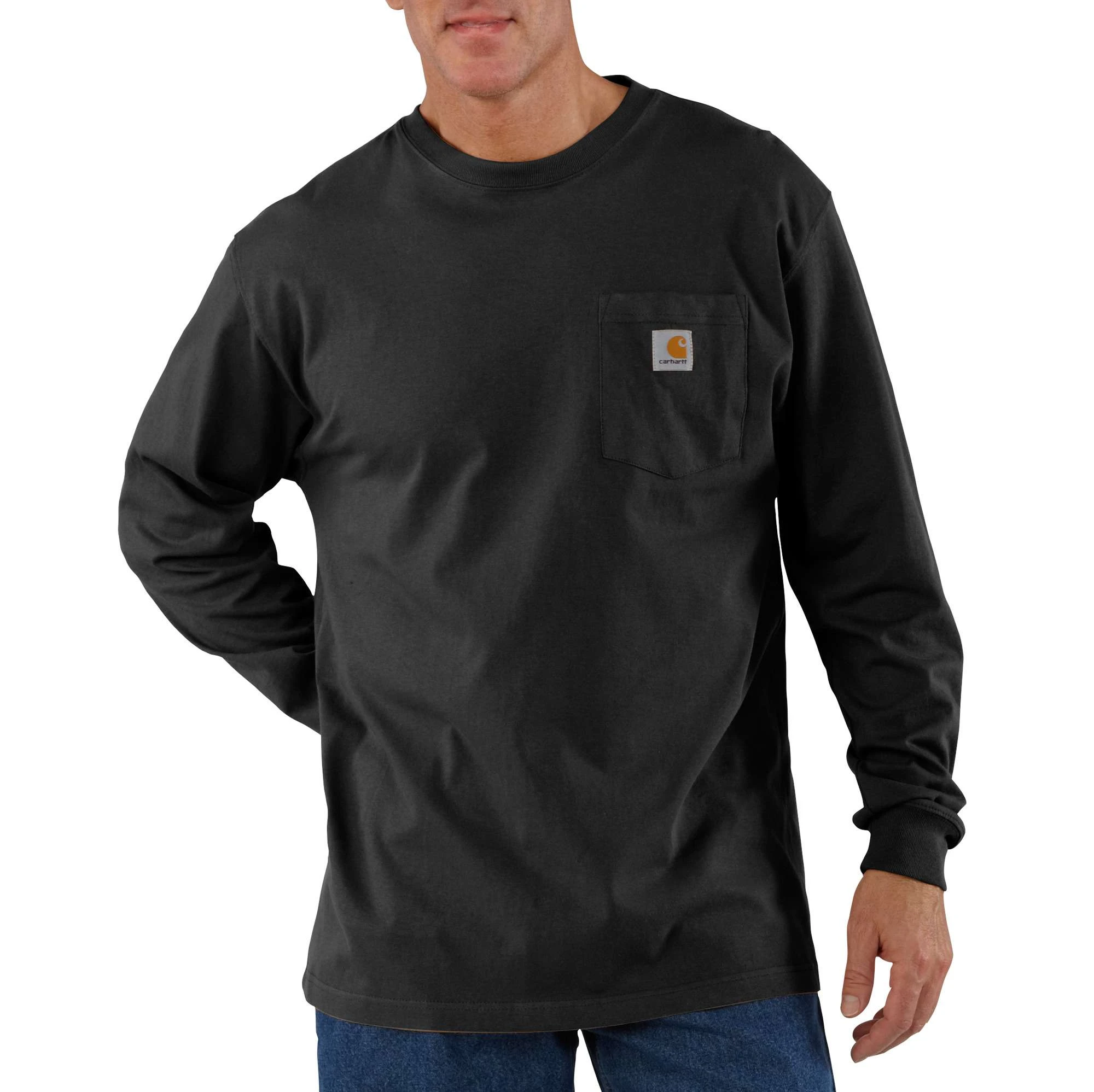 Men's Loose Fit Heavyweight Long-sleeve Pocket T-shirt - 3xl Black