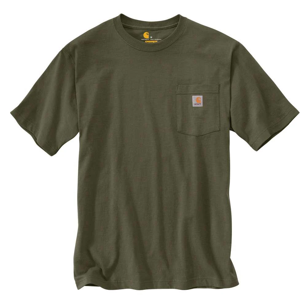 Men's Regular Large Army Green Cotton Short-sleeve Workwear Pocket T-shirt