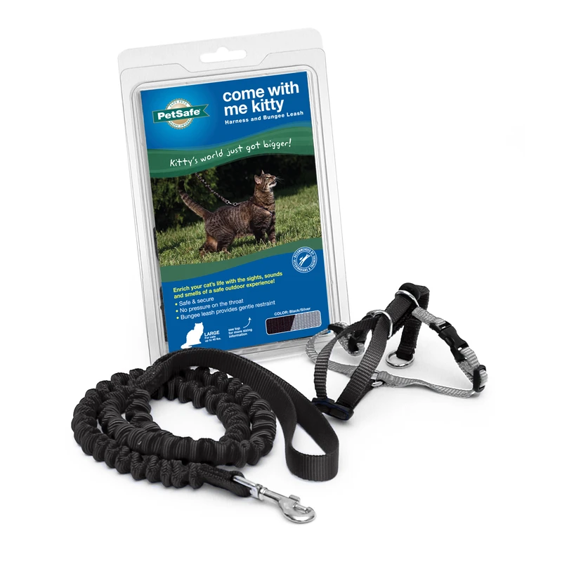 Come With Me Kitty Harness And Bungee Leash, Large, Black