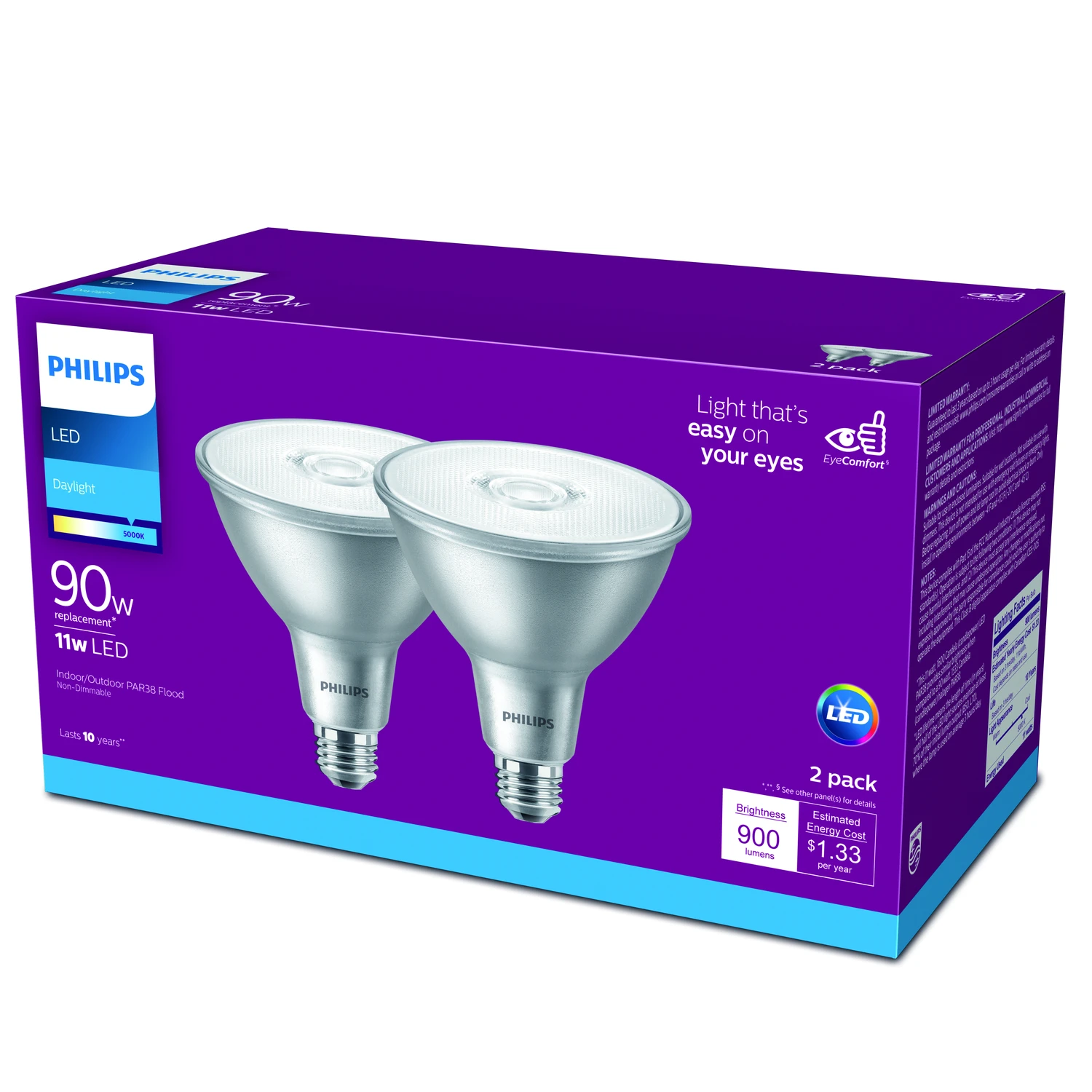 Philips 90W Equivalent Daylight PAR38 Medium LED Floodlight Light Bulb (2-Pack)