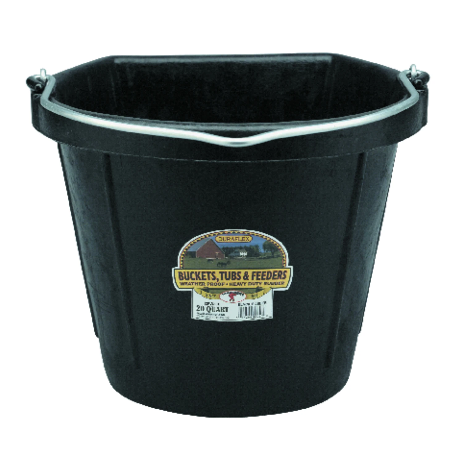 20 Quart Flat-back Rubber Bucket - Durable Black Pail For Farm And Home Use